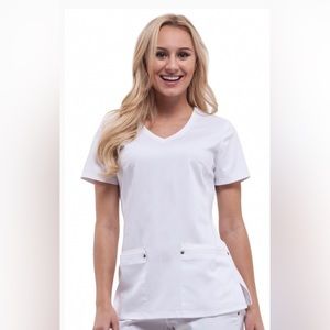 White Top M Medium Purple Label Healing Hands Scrub